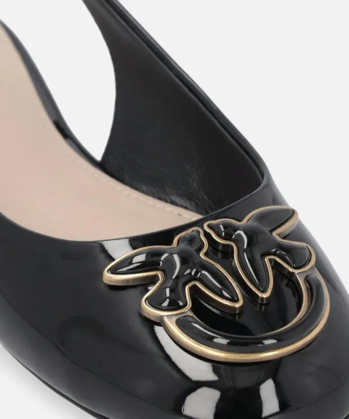 Women Flats Pinko Patent Slingback Ballet Flats With Logo Limo Black Women Flats Pinko Patent Slingback Ballet Flats With Logo Limo Black