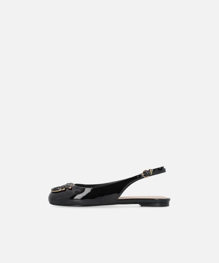 Women Flats Pinko Patent Slingback Ballet Flats With Logo Limo Black Women Flats Pinko Patent Slingback Ballet Flats With Logo Limo Black