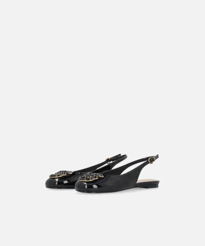 Women Flats Pinko Patent Slingback Ballet Flats With Logo Limo Black Women Flats Pinko Patent Slingback Ballet Flats With Logo Limo Black