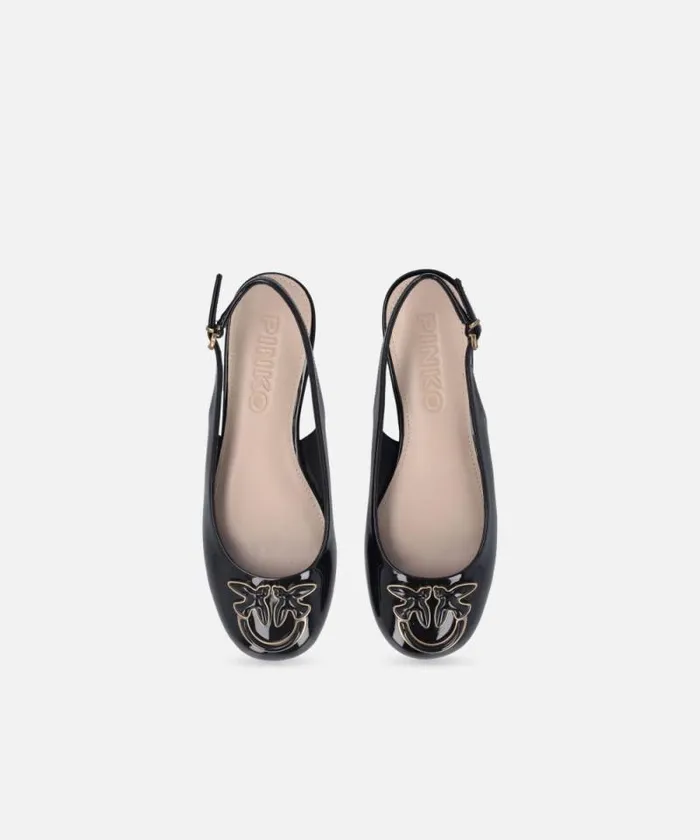 Women Flats Pinko Patent Slingback Ballet Flats With Logo Limo Black Women Flats Pinko Patent Slingback Ballet Flats With Logo Limo Black