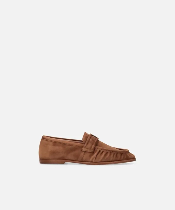 Women Flats Pinko Soft Suede Moccasins Laminated Gold
