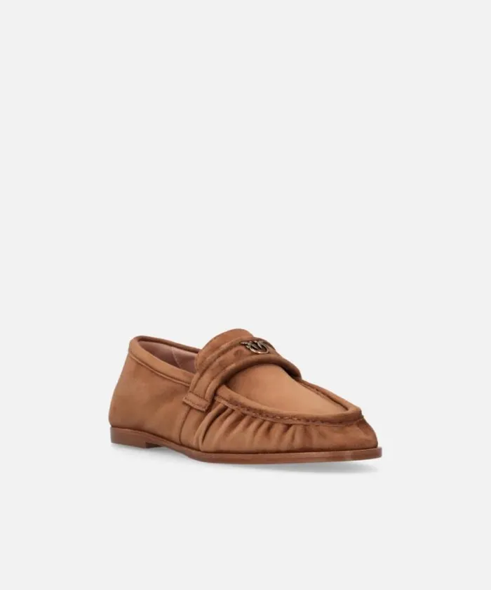 Women Flats Pinko Soft Suede Moccasins Laminated Gold