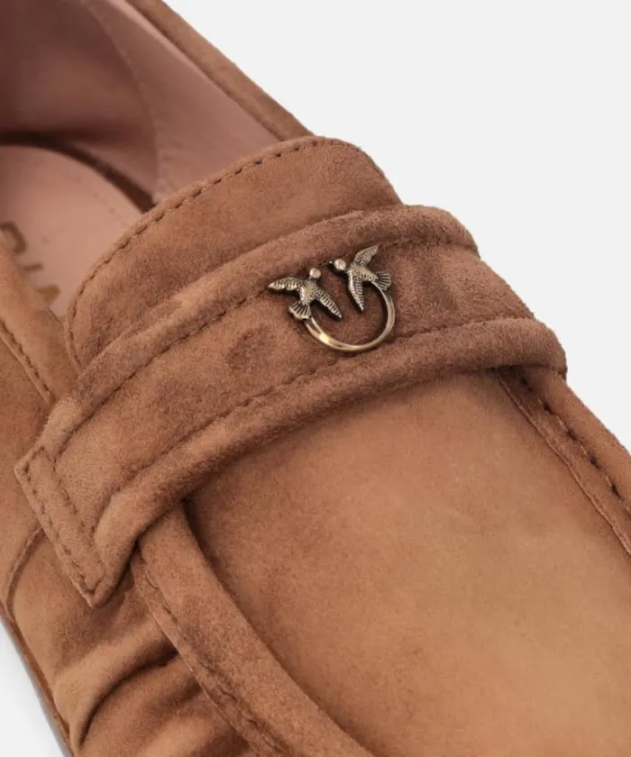 Women Flats Pinko Soft Suede Moccasins Laminated Gold