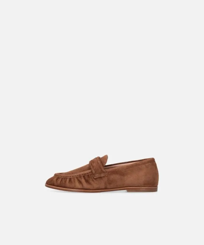 Women Flats Pinko Soft Suede Moccasins Laminated Gold