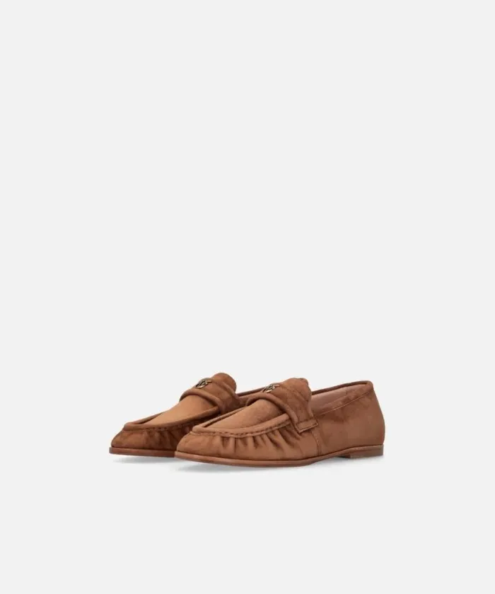 Women Flats Pinko Soft Suede Moccasins Laminated Gold