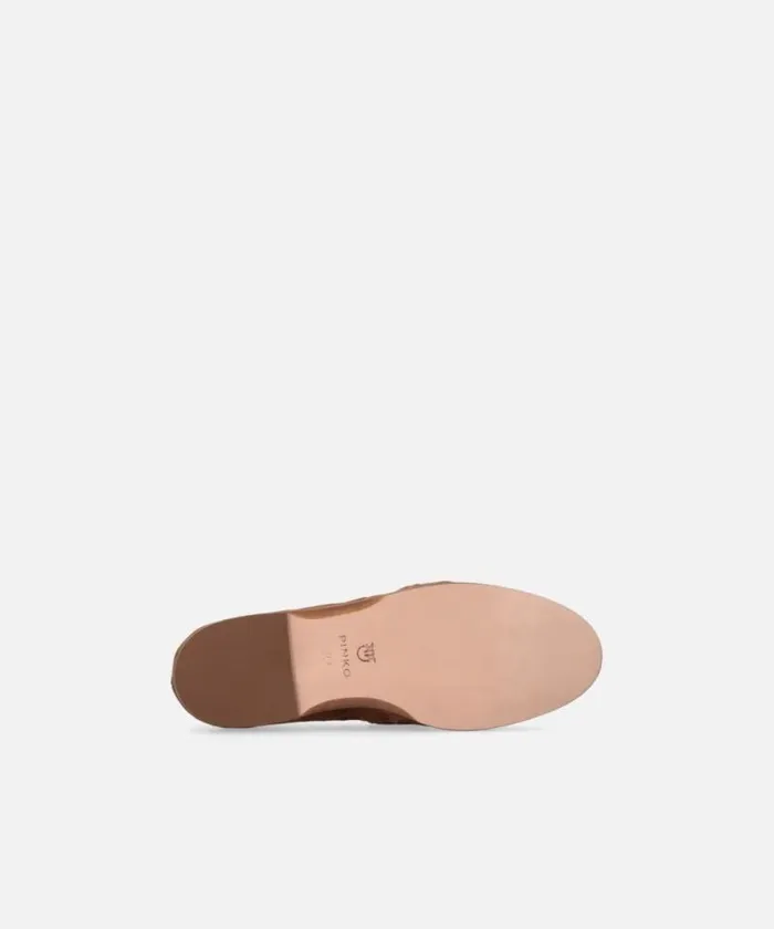 Women Flats Pinko Soft Suede Moccasins Laminated Gold