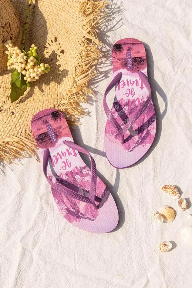 Women Flip Flops Cupshe Montana Landscape Print Flip Flops Multicolor