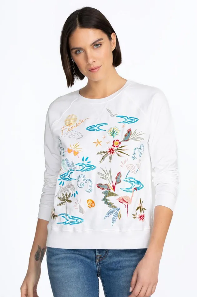 Women Florida Raglan Sweatshirt White Johnny Was Tops