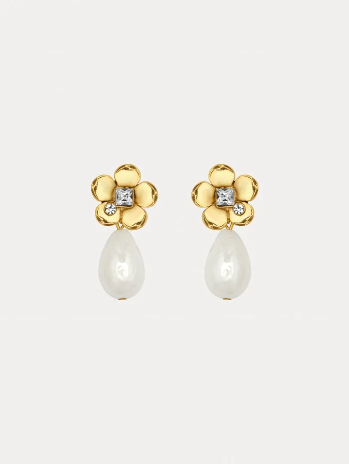 Women Flower Pearl Drop Earrings Pearl Oscar De La Renta Earrings