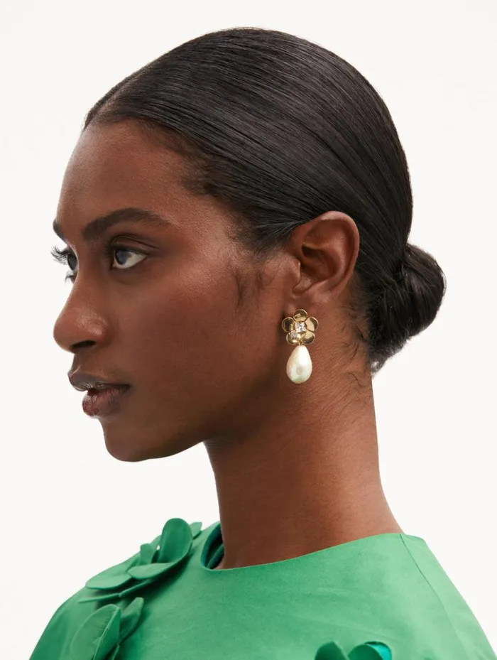 Women Flower Pearl Drop Earrings Pearl Oscar De La Renta Earrings Women Flower Pearl Drop Earrings Pearl Oscar De La Renta Earrings