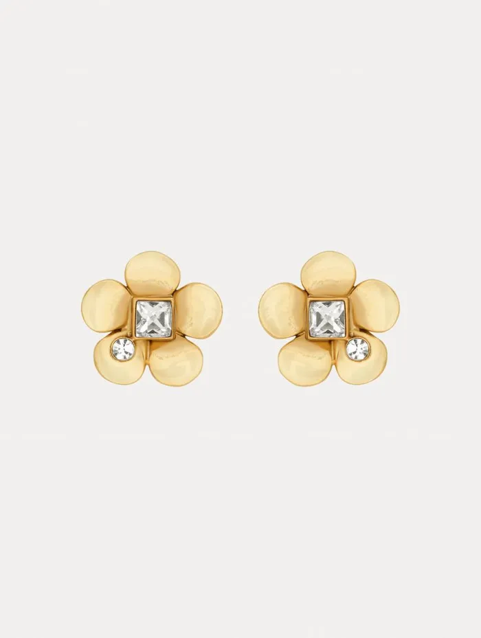 Women Flower Stud Earrings Gold Oscar De La Renta Earrings
