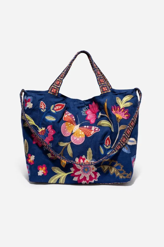 Women GRACEY LINEN TOTE BAG Sailor Blue Johnny Was Handbags