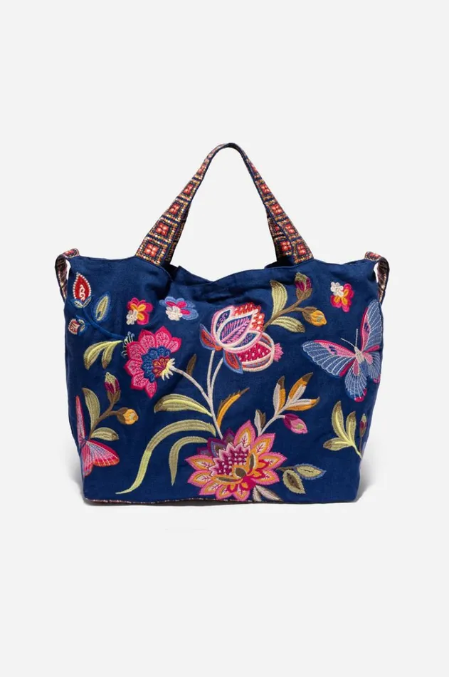 Women GRACEY LINEN TOTE BAG Sailor Blue Johnny Was Handbags Women GRACEY LINEN TOTE BAG Sailor Blue Johnny Was Handbags