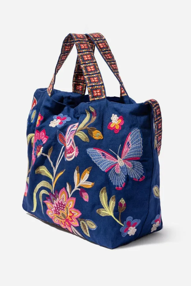 Women GRACEY LINEN TOTE BAG Sailor Blue Johnny Was Handbags Women GRACEY LINEN TOTE BAG Sailor Blue Johnny Was Handbags