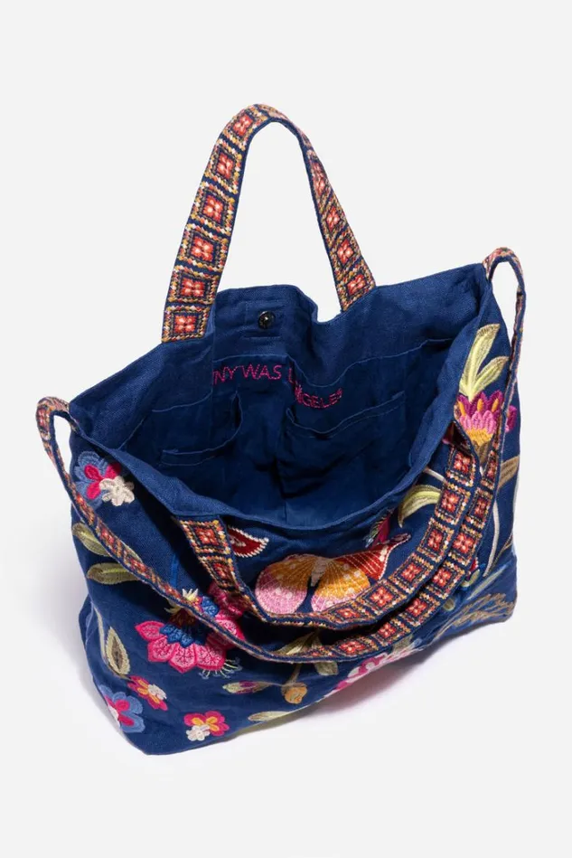 Women GRACEY LINEN TOTE BAG Sailor Blue Johnny Was Handbags Women GRACEY LINEN TOTE BAG Sailor Blue Johnny Was Handbags