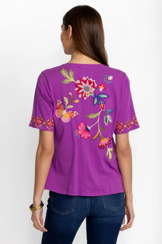 Women GRACEY TRAPUNTO VNECK TSHIRT Iris Johnny Was Tops Women GRACEY TRAPUNTO VNECK TSHIRT Iris Johnny Was Tops