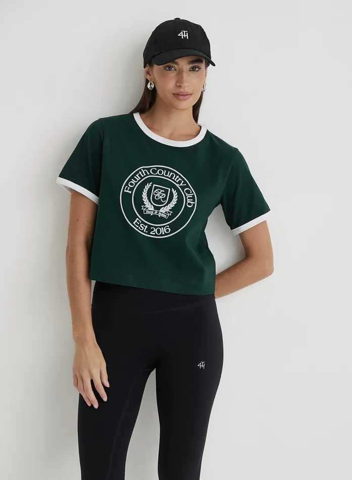 Women Green Fourth Country Club Cropped TShirt Davidson 4th and Reckless Athleisure Women Green Fourth Country Club Cropped TShirt Davidson 4th and Reckless Athleisure