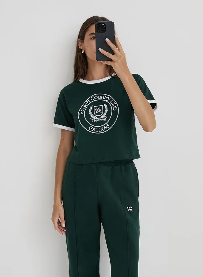 Women Green Fourth Country Club Cropped TShirt Davidson 4th and Reckless Athleisure