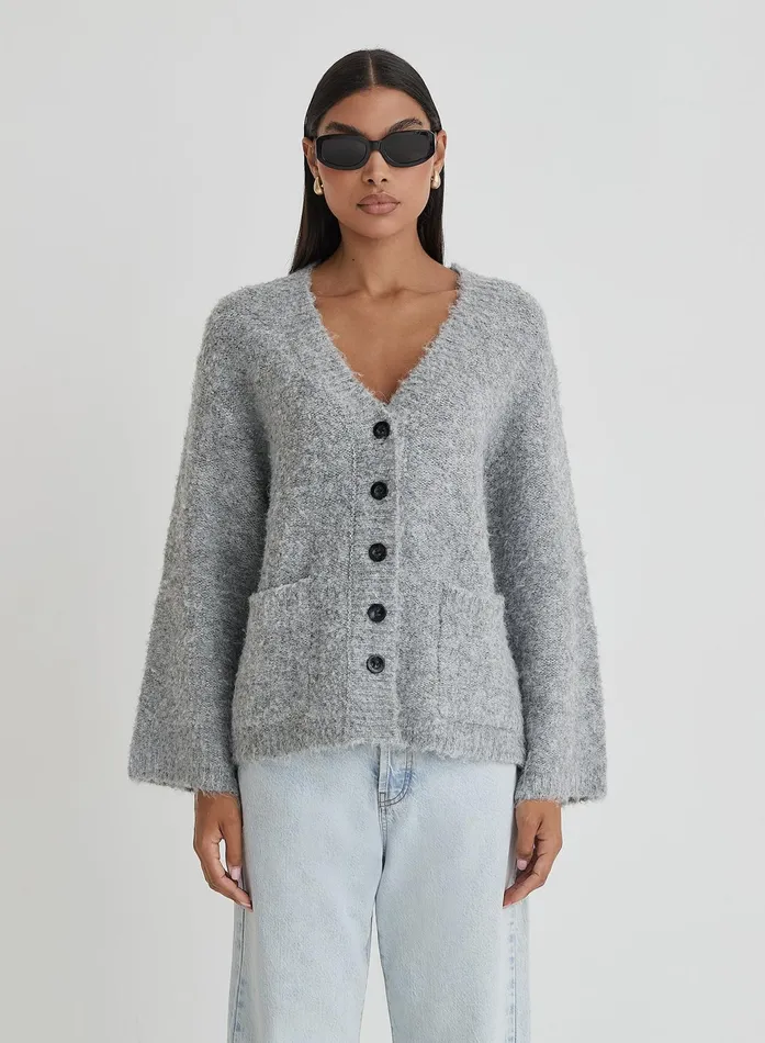 Women Grey Brushed Knit Cardigan Lidia 4th and Reckless Knitwear