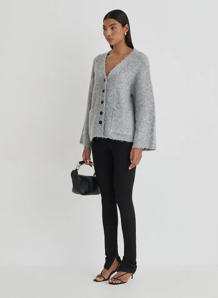 Women Grey Brushed Knit Cardigan Lidia 4th and Reckless Knitwear