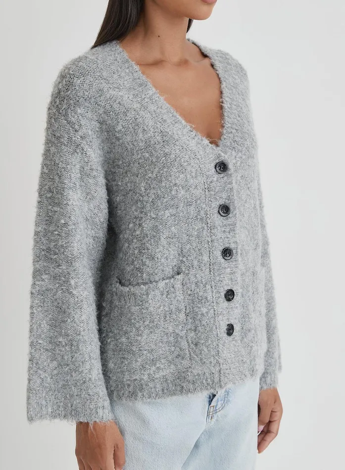 Women Grey Brushed Knit Cardigan Lidia 4th and Reckless Knitwear