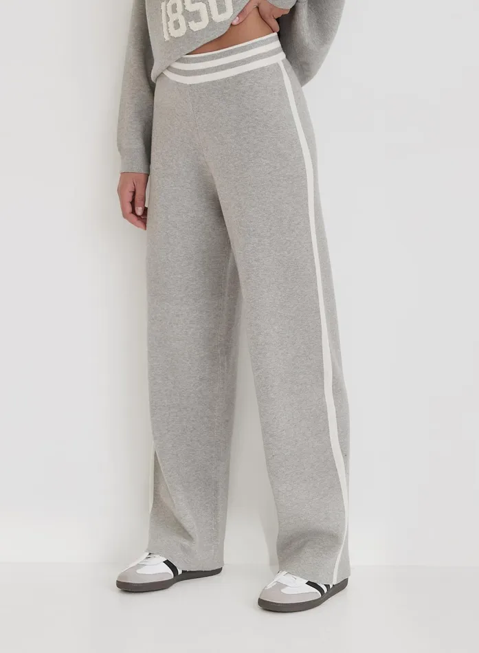 Women Grey Knitted Contrast Stripe Wide Leg Trouser Davis 4th and Reckless Pants Women Grey Knitted Contrast Stripe Wide Leg Trouser Davis 4th and Reckless Pants