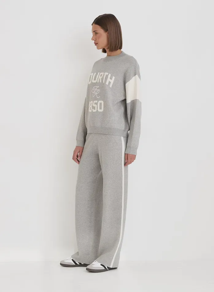Women Grey Knitted Contrast Stripe Wide Leg Trouser Davis 4th and Reckless Pants
