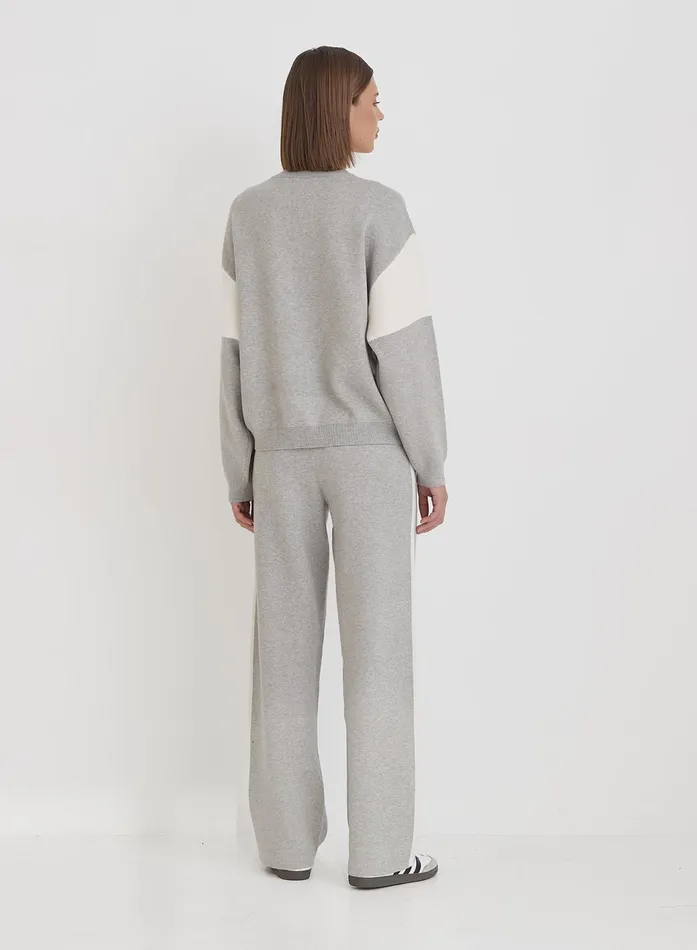 Women Grey Knitted Contrast Stripe Wide Leg Trouser Davis 4th and Reckless Pants