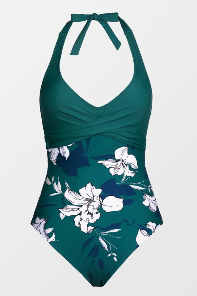 Women Halter and Lace Up Swimsuits Cupshe Charmed Romance Crossover One Piece Swimsuit Green