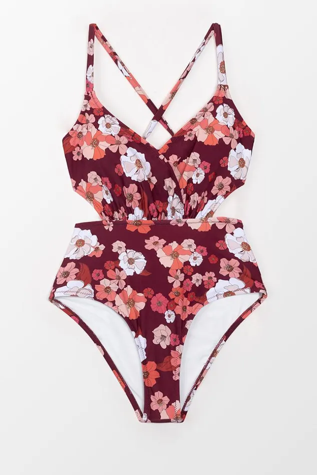 Women Halter and Lace Up Swimsuits Cupshe Olivia Floral One Piece Swimsuit Multicolor