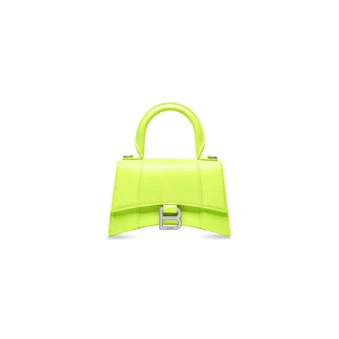 Women Handbags Balenciaga Hourglass Xs Handbag Crocodile Embossed In Fluo Yellow Women Handbags Balenciaga Hourglass Xs Handbag Crocodile Embossed In Fluo Yellow
