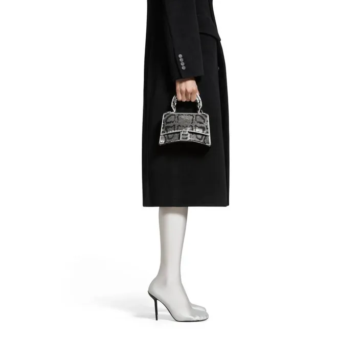 Women Handbags Balenciaga Hourglass Xs Handbag With Chain Embroidery In Silver