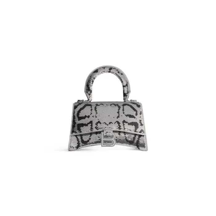 Women Handbags Balenciaga Hourglass Xs Handbag With Chain Embroidery In Silver