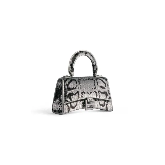 Women Handbags Balenciaga Hourglass Xs Handbag With Chain Embroidery In Silver