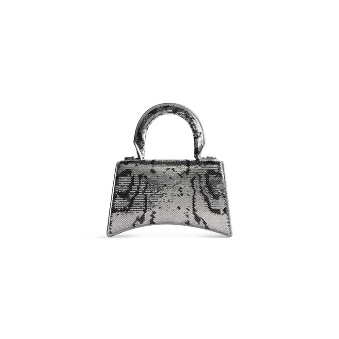 Women Handbags Balenciaga Hourglass Xs Handbag With Chain Embroidery In Silver