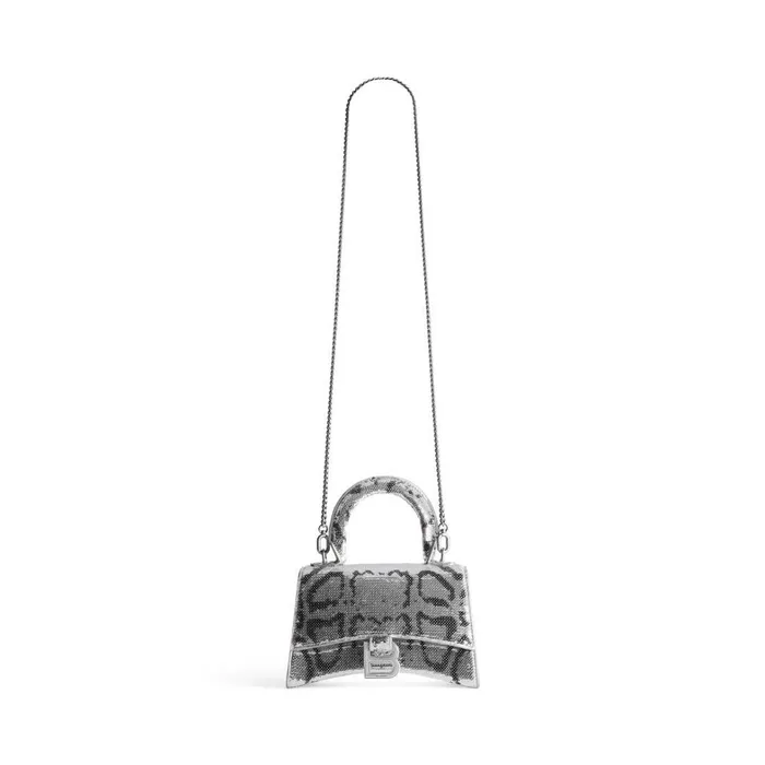 Women Handbags Balenciaga Hourglass Xs Handbag With Chain Embroidery In Silver