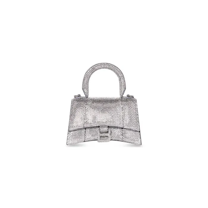 Women Handbags Balenciaga Hourglass Xs Handbag With Rhinestones In Grey