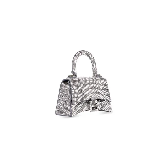 Women Handbags Balenciaga Hourglass Xs Handbag With Rhinestones In Grey