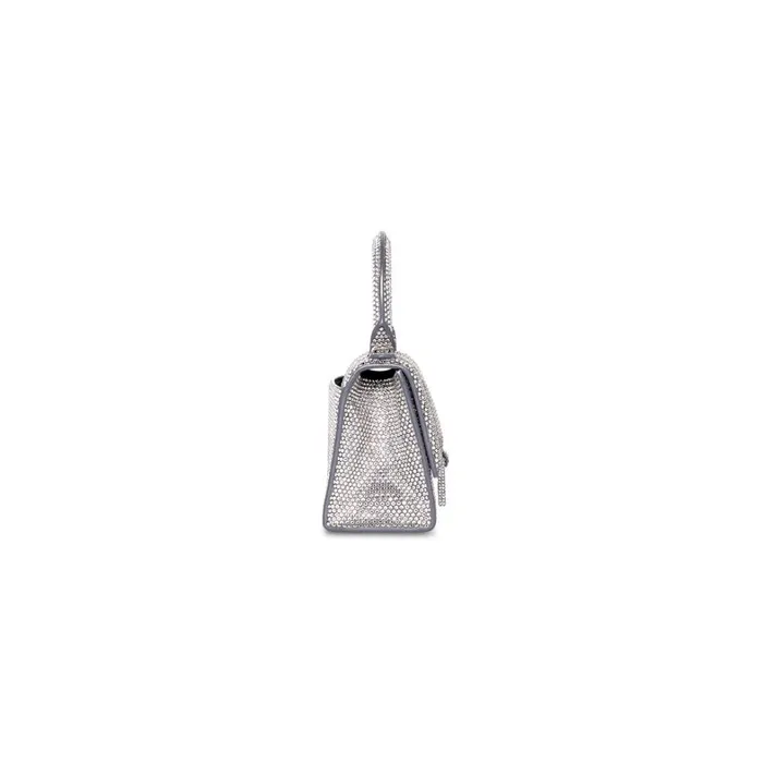 Women Handbags Balenciaga Hourglass Xs Handbag With Rhinestones In Grey