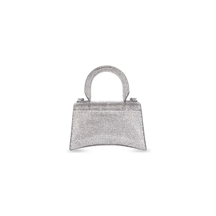 Women Handbags Balenciaga Hourglass Xs Handbag With Rhinestones In Grey