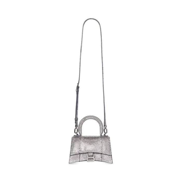 Women Handbags Balenciaga Hourglass Xs Handbag With Rhinestones In Grey