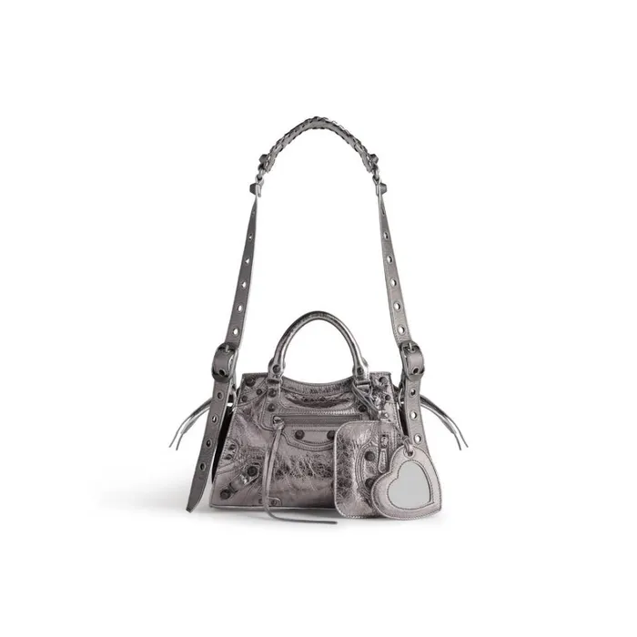 Women Handbags Balenciaga Neo Cagole Xs Handbag Metallized In Silver