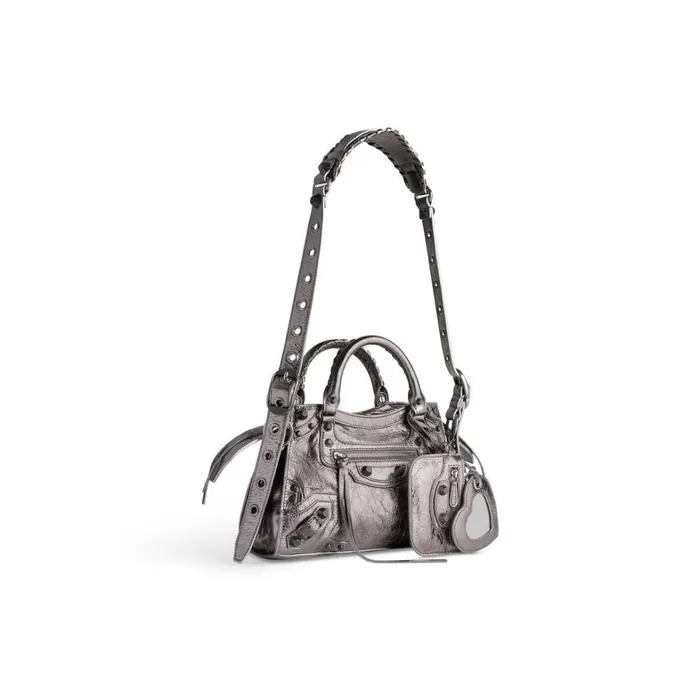 Women Handbags Balenciaga Neo Cagole Xs Handbag Metallized In Silver