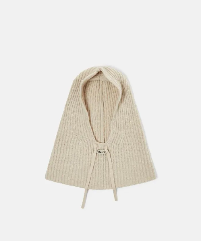 Women Hats Pinko Ribbed Cashmereblend Balaclava Beige 8211 Mole Grey