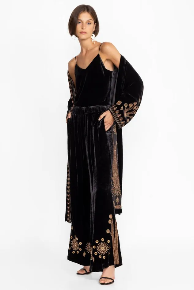Women Heidi Velvet Wide Leg Pant Black Johnny Was Bottoms