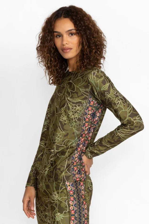 Women HIRZ CAMO RUCHED LONG SLEEVE TOP Hirz Johnny Was Tops