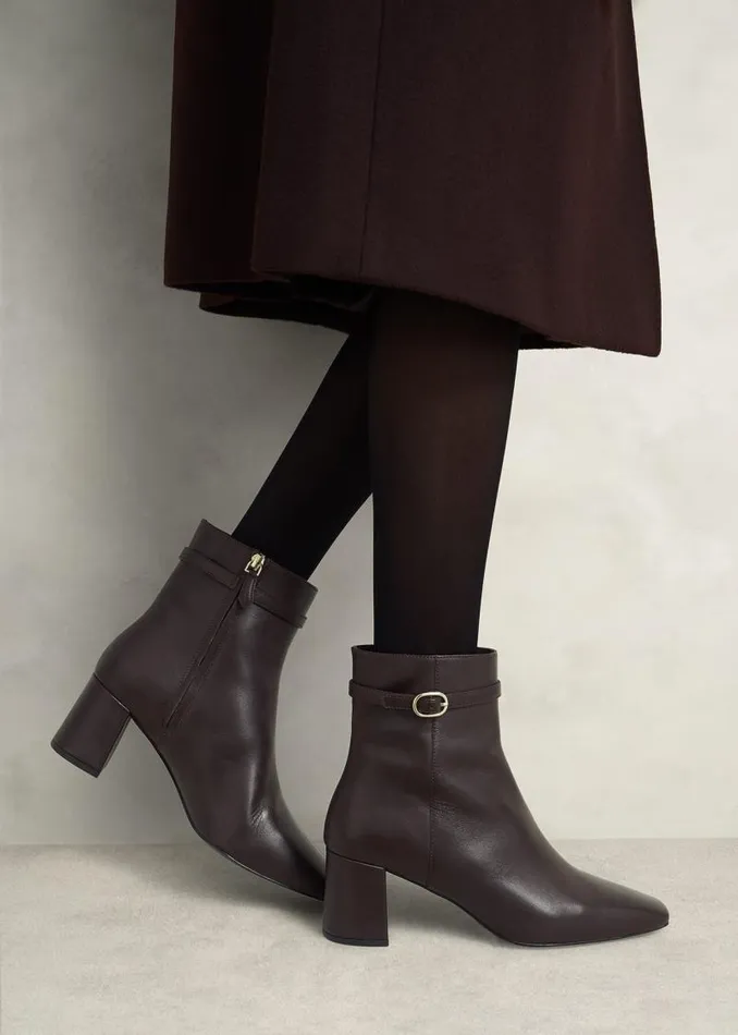 Women HOBBS Boots Gabriella Leather Ankle Boots Chocolate Brown