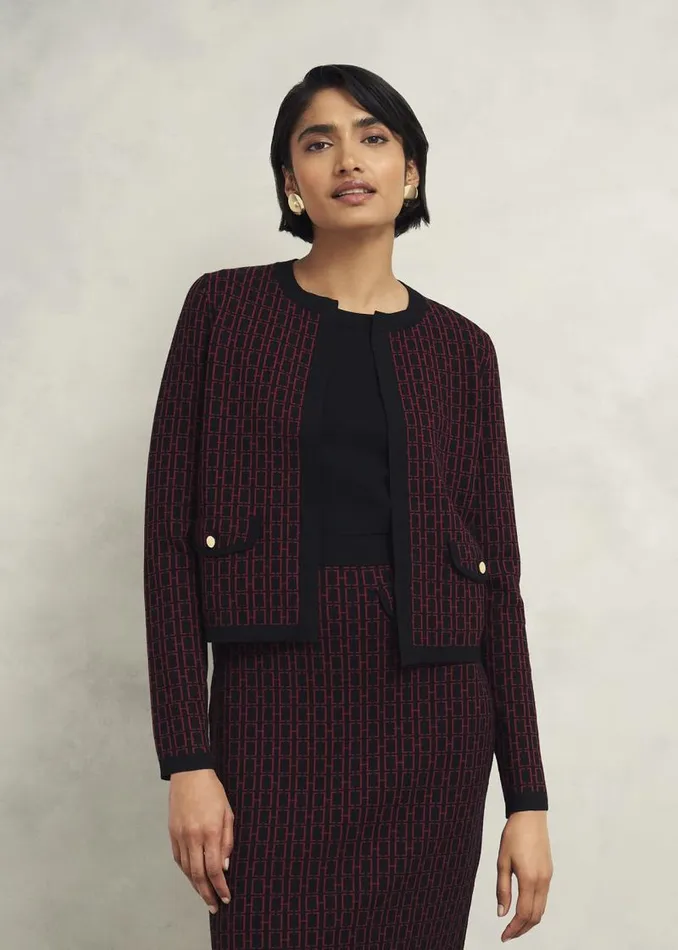 Women HOBBS Coats and Jackets Perrie Knitted Jacket Black Rhubarb