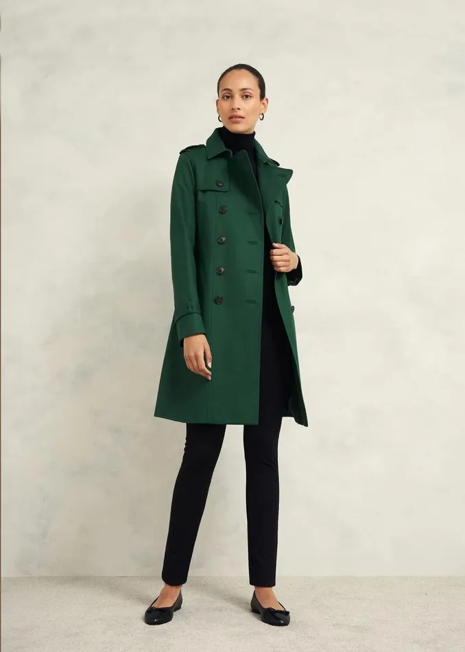 Women HOBBS Coats and Jackets Petite Saskia Shower Resistant Trench Coat Bay Green Women HOBBS Coats and Jackets Petite Saskia Shower Resistant Trench Coat Bay Green