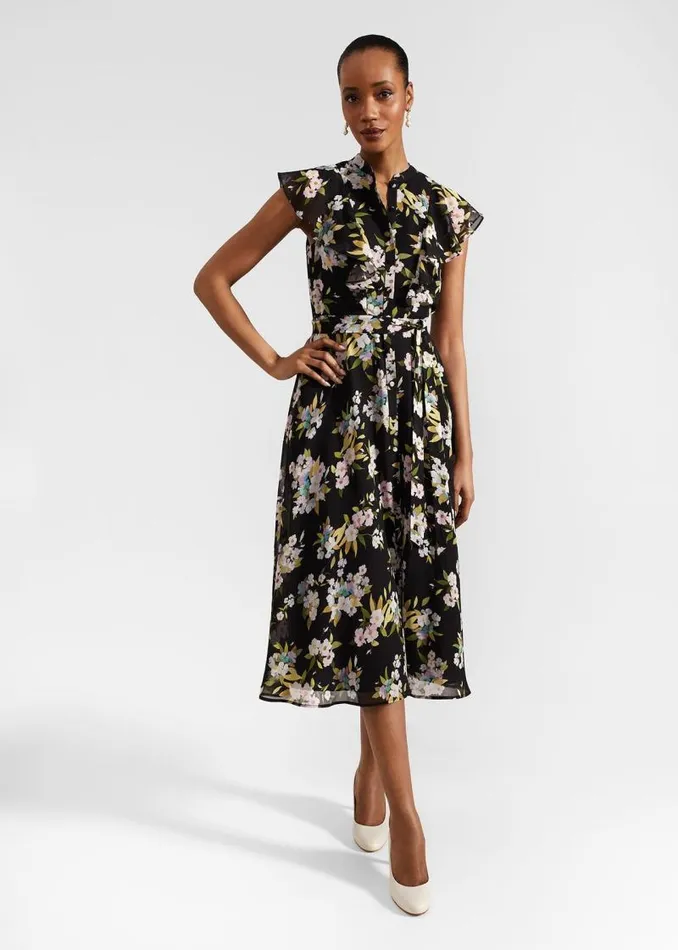 Women HOBBS Dresses and Jumpsuits Erica Belted Midi Dress Black Multi
